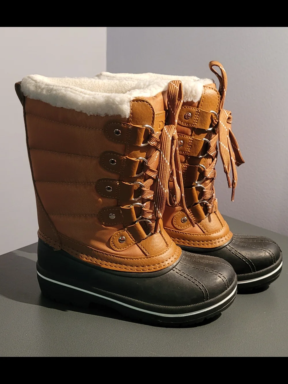 DSG Girl's Winter Lace-Up Boots - Tan & Black Size 1 NWT